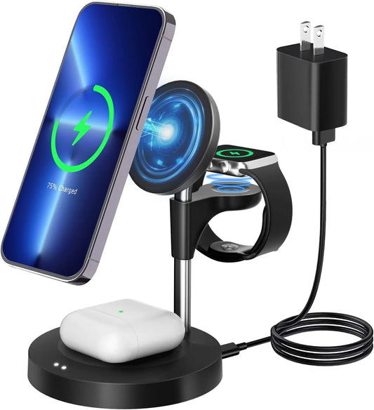 3 in 1 Wireless Charger Fast Charger Charging Station Compatible for Iphone 14 13 12 Pro/Pro Max/Plus/Mini, Apple Watch Charger, Charging Stand Dock for Airpods, Black